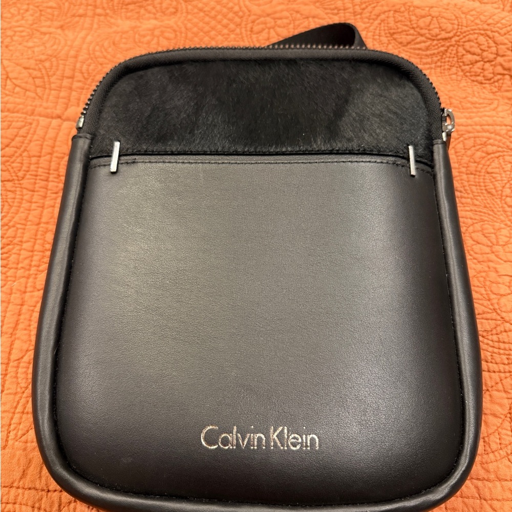 Calvin Klein Black Leather Messenger Bag